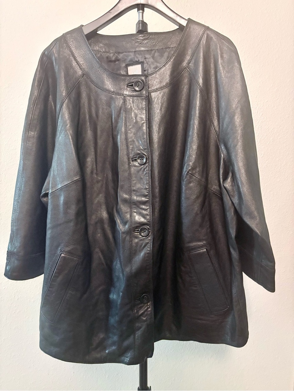 J. Jill Black Leather Button-Front Jacket